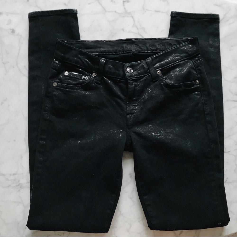 7 for All Mankind Black Snake Metallic Skinny Jean - Picture 4 of 7